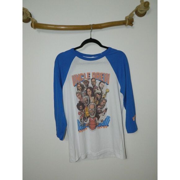 Uncle Drew Movie T-Shirt Baseball Size Medium White Blue Cast Shaq Kyrie Irving - Picture 3 of 6